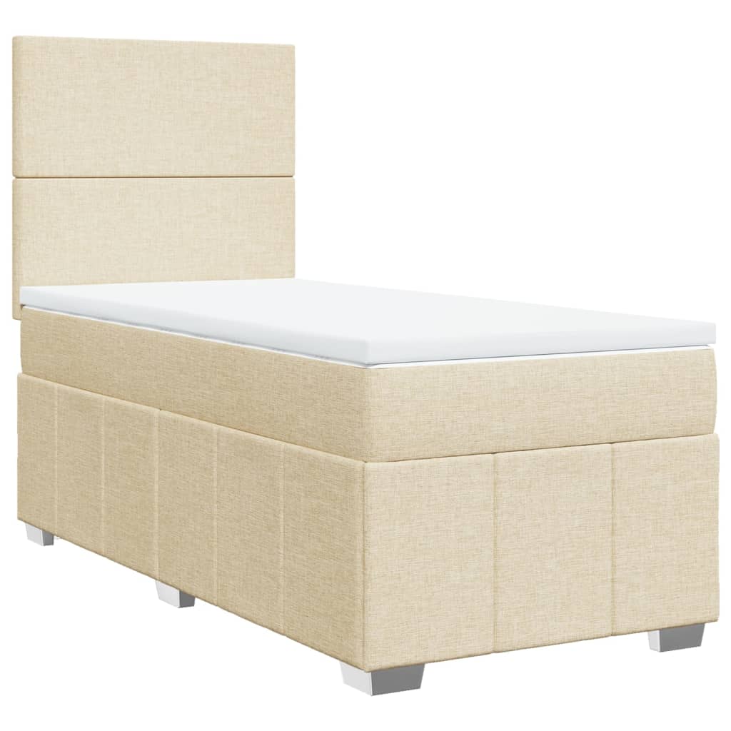 Κρεβάτι Boxspring με Στρώμα Κρεμ 90x200 εκ.Υφασμάτινο - Pakobazaar
