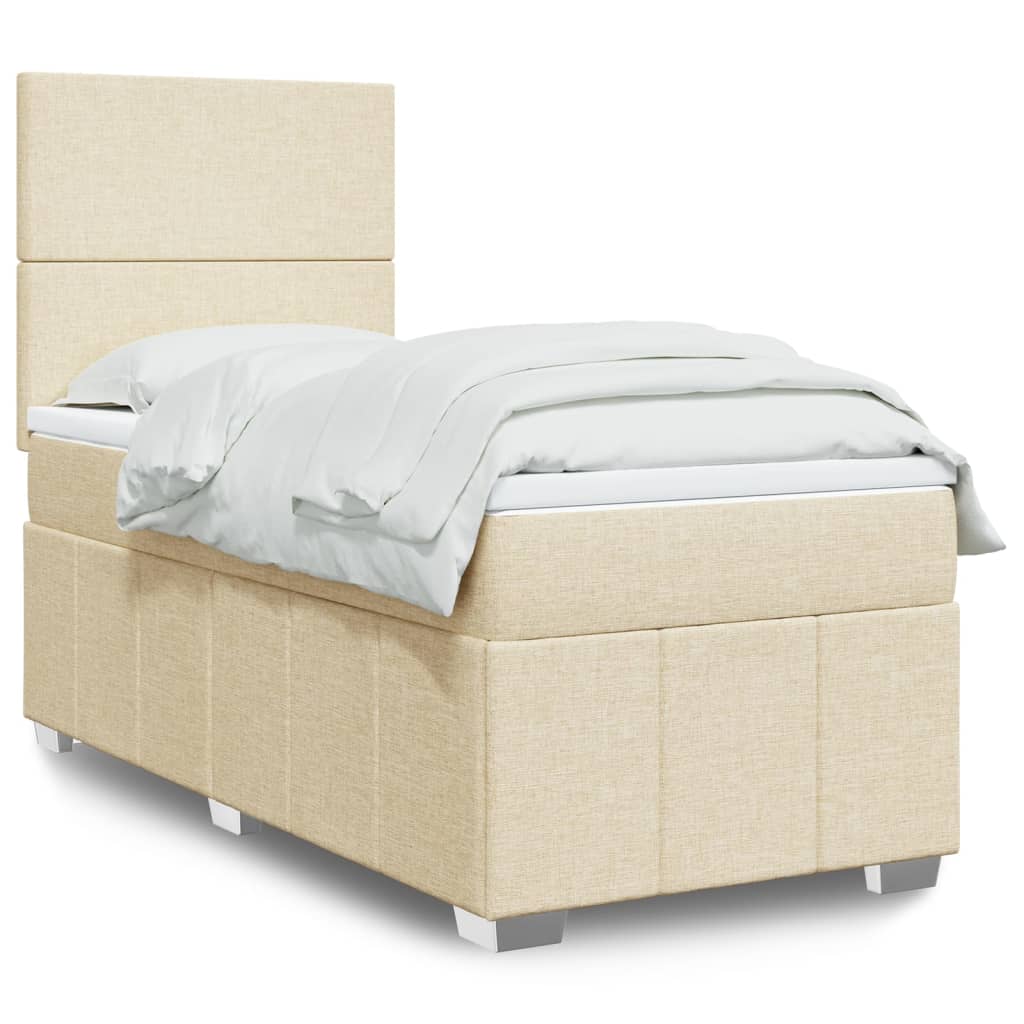 Κρεβάτι Boxspring με Στρώμα Κρεμ 90x200 εκ.Υφασμάτινο - Pakobazaar