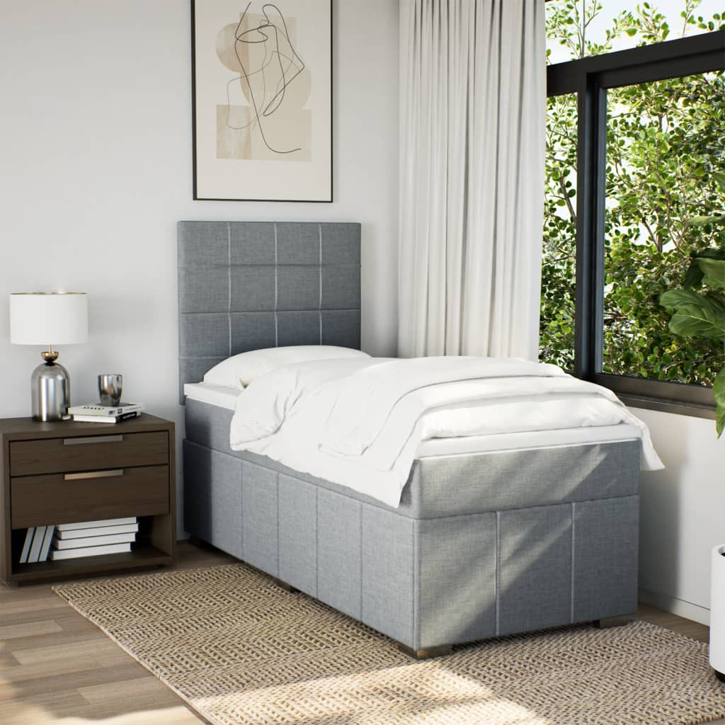 Κρεβάτι Boxspring με Στρώμα Ανοιχτό Γκρι 90x200 εκ. Υφασμάτινο - Pakobazaar