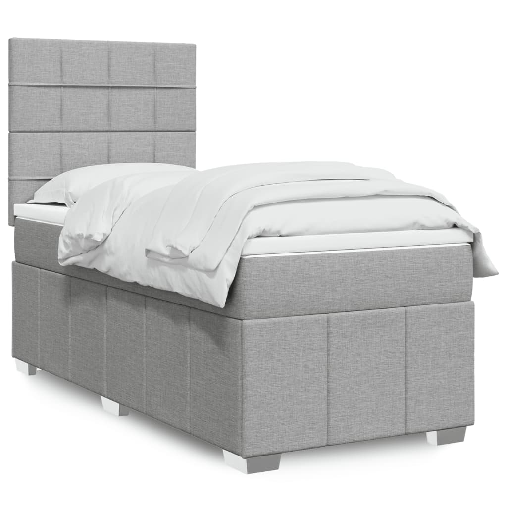 Κρεβάτι Boxspring με Στρώμα Ανοιχτό Γκρι 90x200 εκ. Υφασμάτινο - Pakobazaar