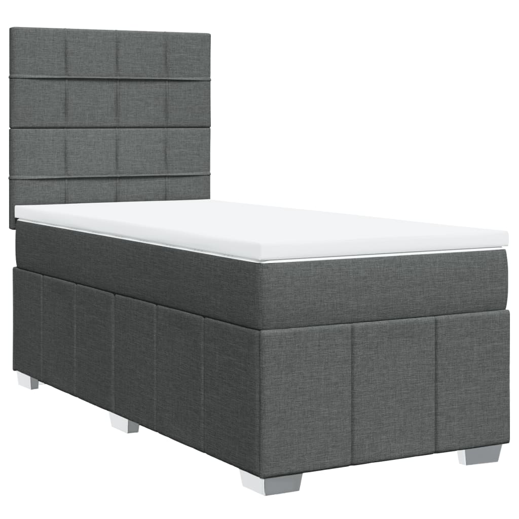 Κρεβάτι Boxspring με Στρώμα Σκούρο Γκρι 90x200 εκ. Υφασμάτινο - Pakobazaar