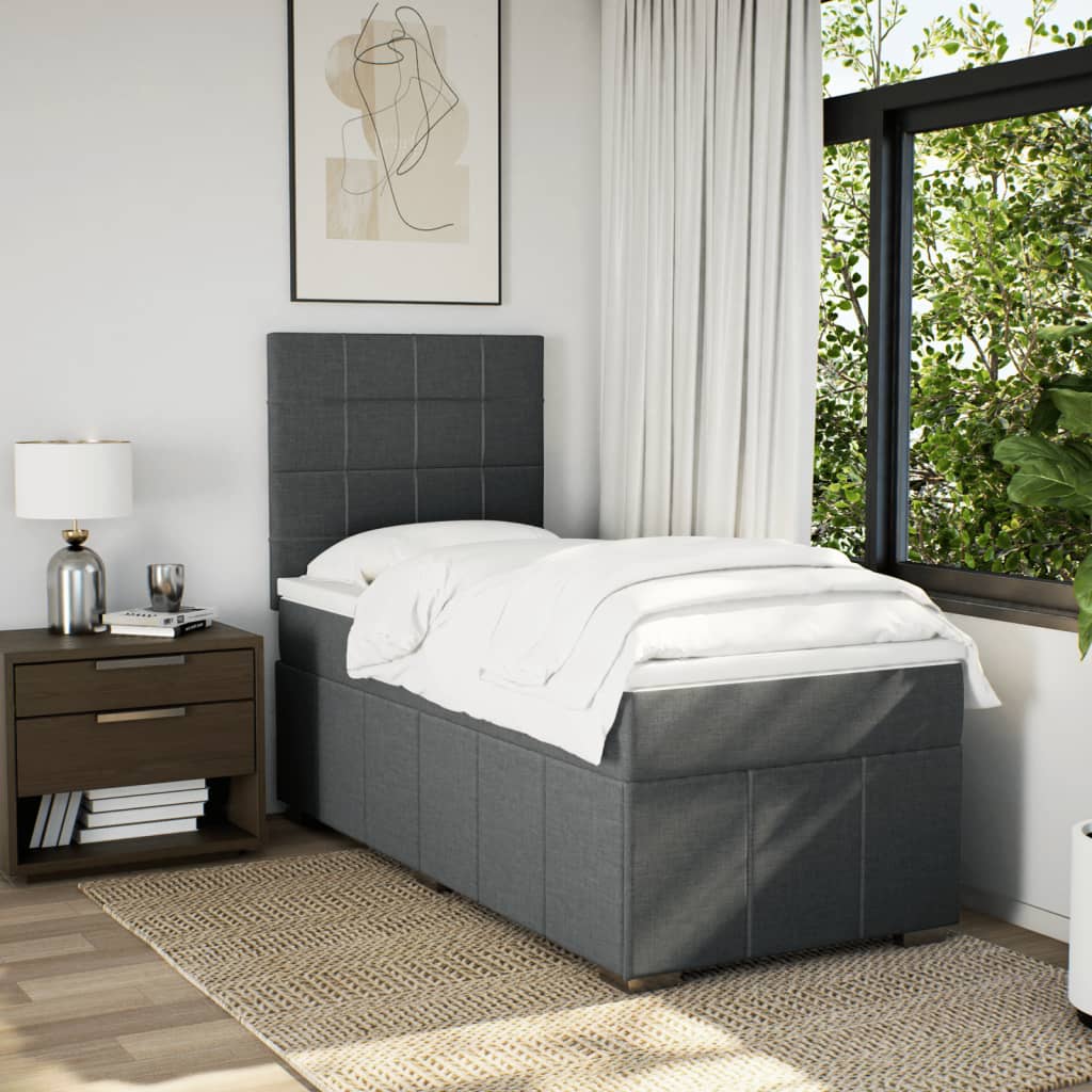 Κρεβάτι Boxspring με Στρώμα Σκούρο Γκρι 90x200 εκ. Υφασμάτινο - Pakobazaar