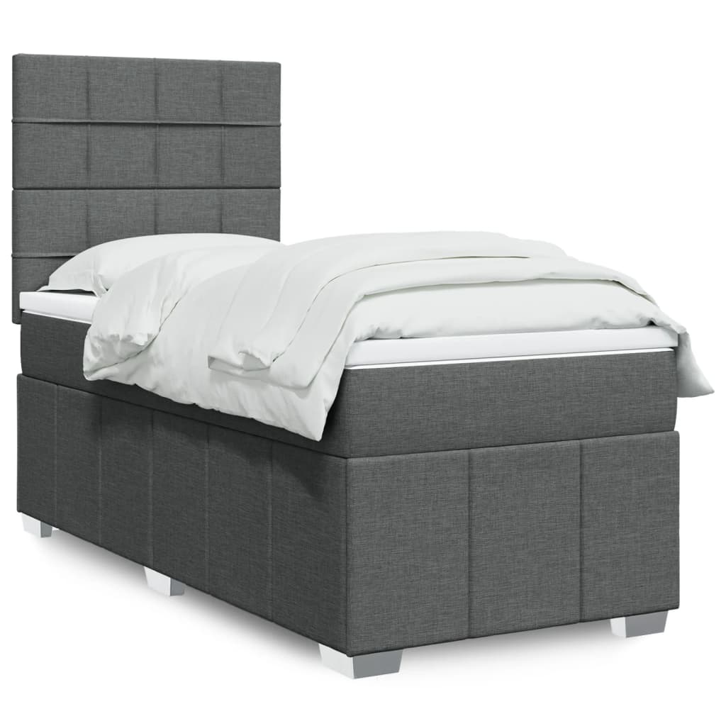 Κρεβάτι Boxspring με Στρώμα Σκούρο Γκρι 90x200 εκ. Υφασμάτινο - Pakobazaar
