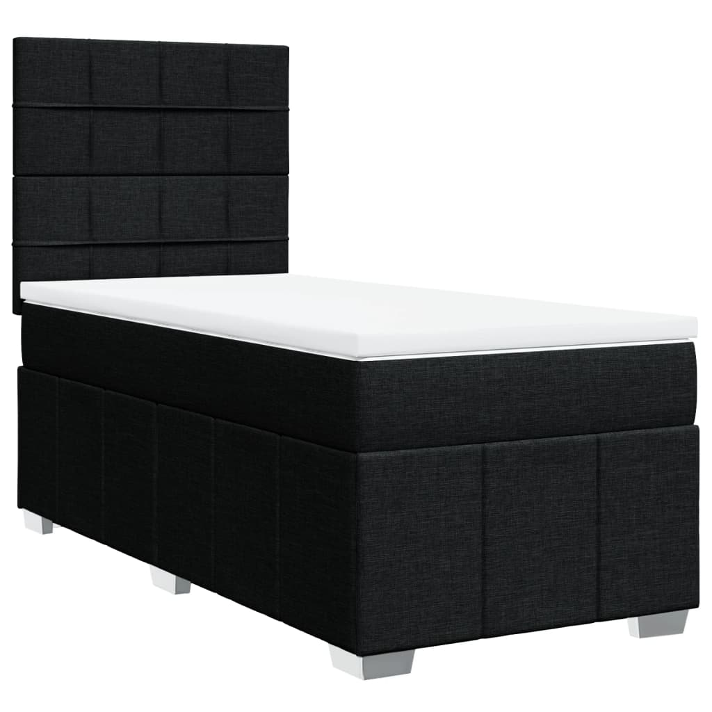 Κρεβάτι Boxspring με Στρώμα Μαύρο 90x200 εκ. Υφασμάτινο - Pakobazaar