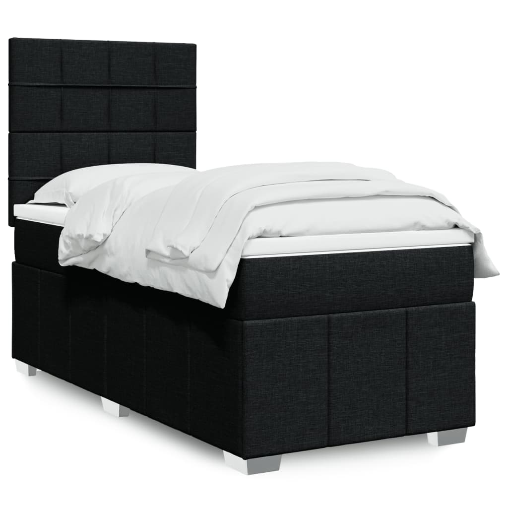 Κρεβάτι Boxspring με Στρώμα Μαύρο 90x200 εκ. Υφασμάτινο - Pakobazaar
