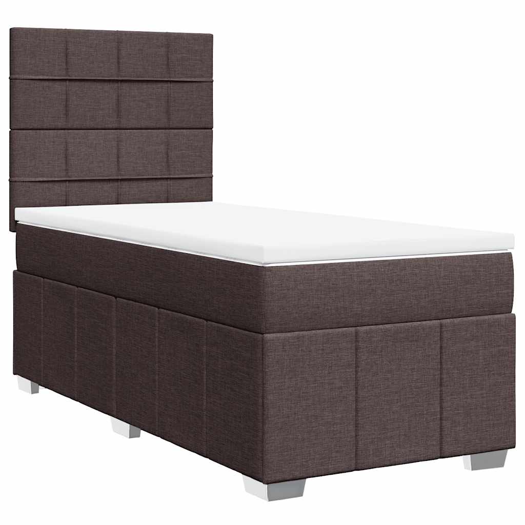 Κρεβάτι Boxspring με Στρώμα Σκούρο Καφέ 90x200 εκ. Υφασμάτινο - Pakobazaar