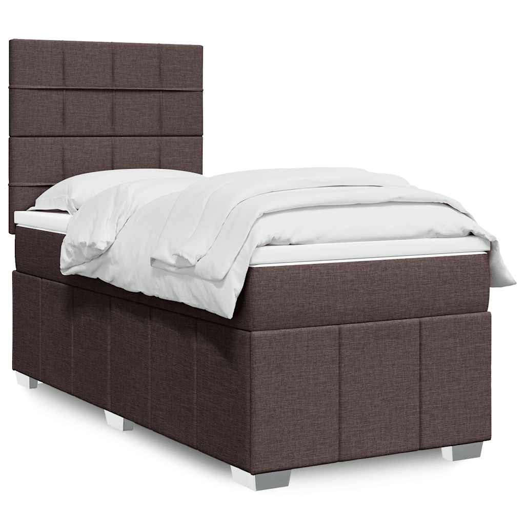Κρεβάτι Boxspring με Στρώμα Σκούρο Καφέ 90x200 εκ. Υφασμάτινο - Pakobazaar