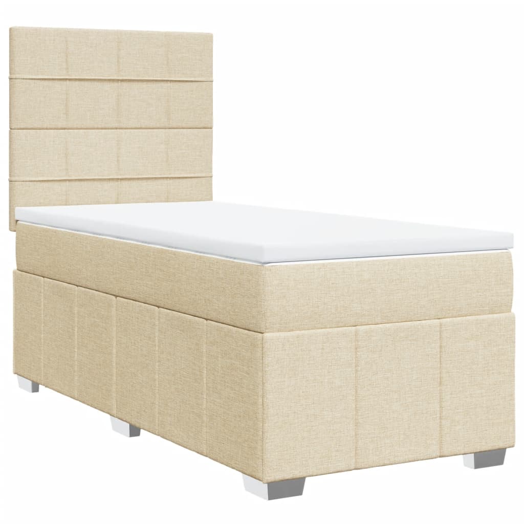 Κρεβάτι Boxspring με Στρώμα Κρεμ 90x200 εκ.Υφασμάτινο - Pakobazaar