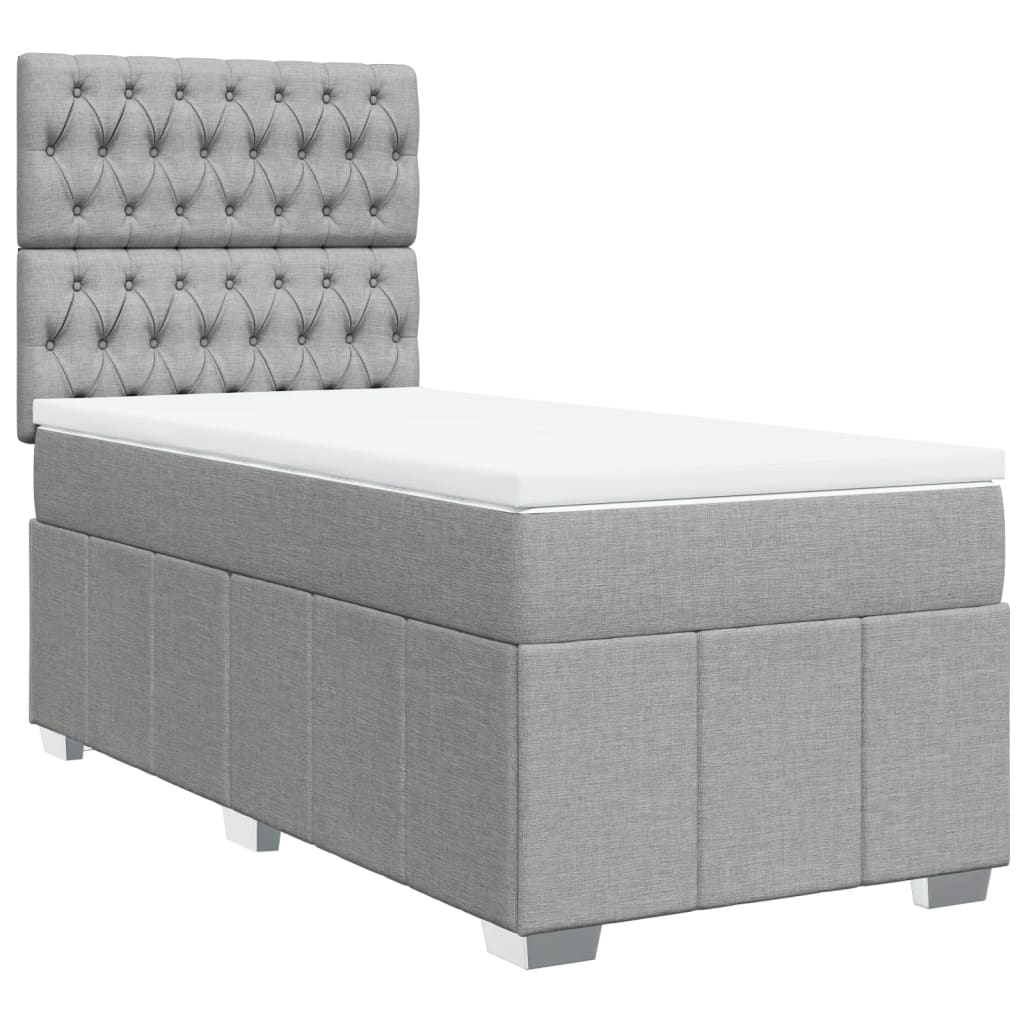Κρεβάτι Boxspring με Στρώμα Ανοιχτό Γκρι 90x200 εκ. Υφασμάτινο - Pakobazaar