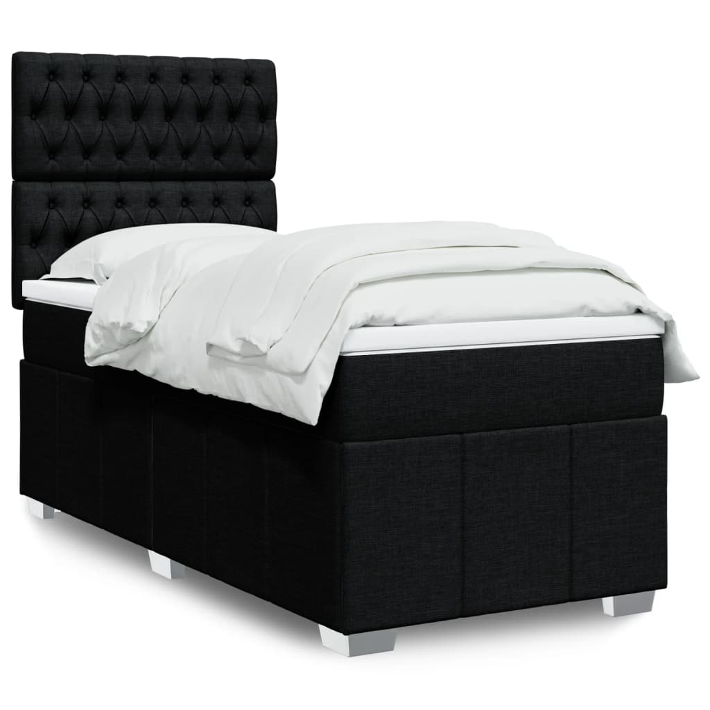 Κρεβάτι Boxspring με Στρώμα Μαύρο 90x200 εκ. Υφασμάτινο - Pakobazaar