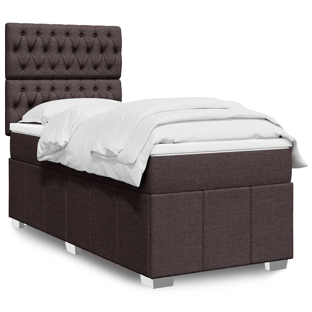 Κρεβάτι Boxspring με Στρώμα Σκούρο Καφέ 90x200 εκ. Υφασμάτινο - Pakobazaar