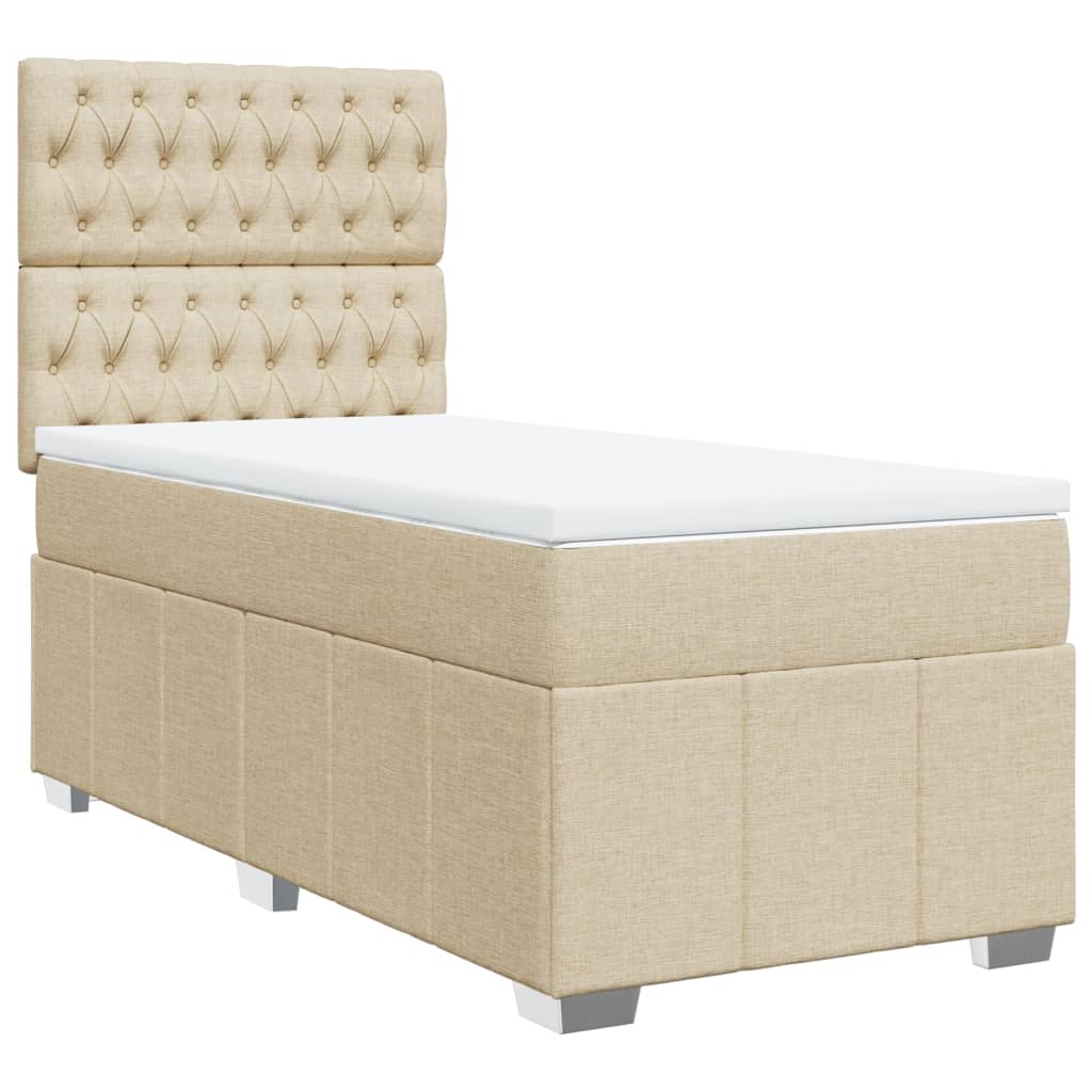 Κρεβάτι Boxspring με Στρώμα Κρεμ 90x200 εκ.Υφασμάτινο - Pakobazaar