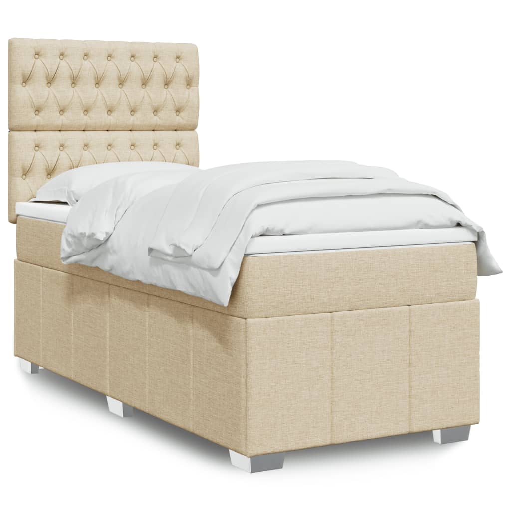 Κρεβάτι Boxspring με Στρώμα Κρεμ 90x200 εκ.Υφασμάτινο - Pakobazaar