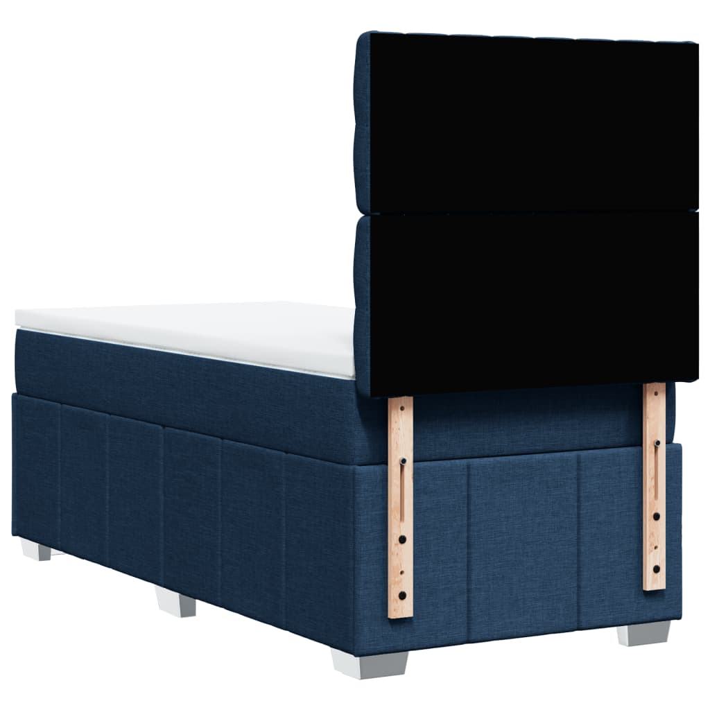 Κρεβάτι Boxspring με Στρώμα Μπλε 90x200 εκ.Υφασμάτινο - Pakobazaar