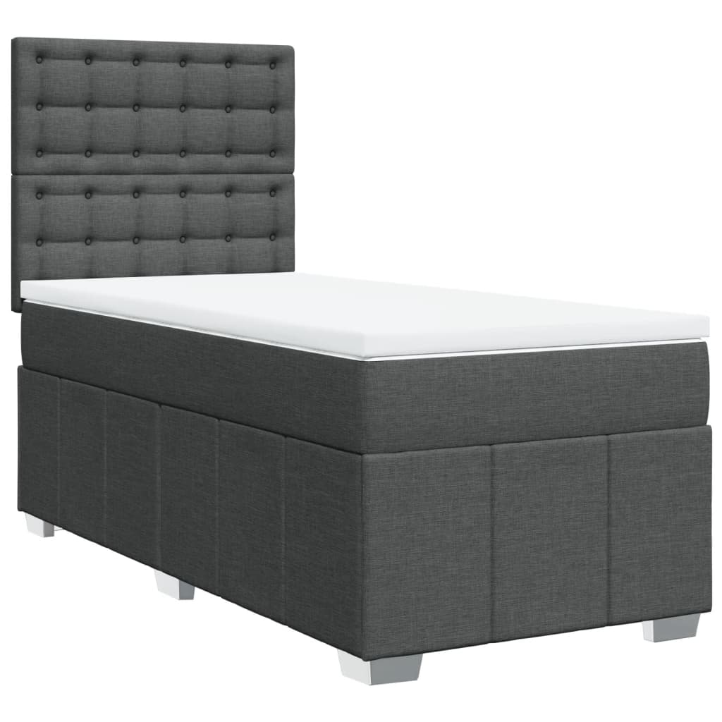 Κρεβάτι Boxspring με Στρώμα Σκούρο Γκρι 90x200 εκ. Υφασμάτινο - Pakobazaar