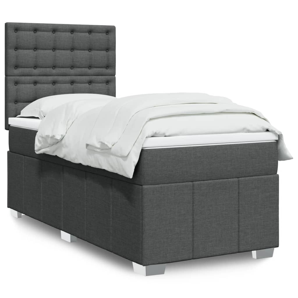 Κρεβάτι Boxspring με Στρώμα Σκούρο Γκρι 90x200 εκ. Υφασμάτινο - Pakobazaar