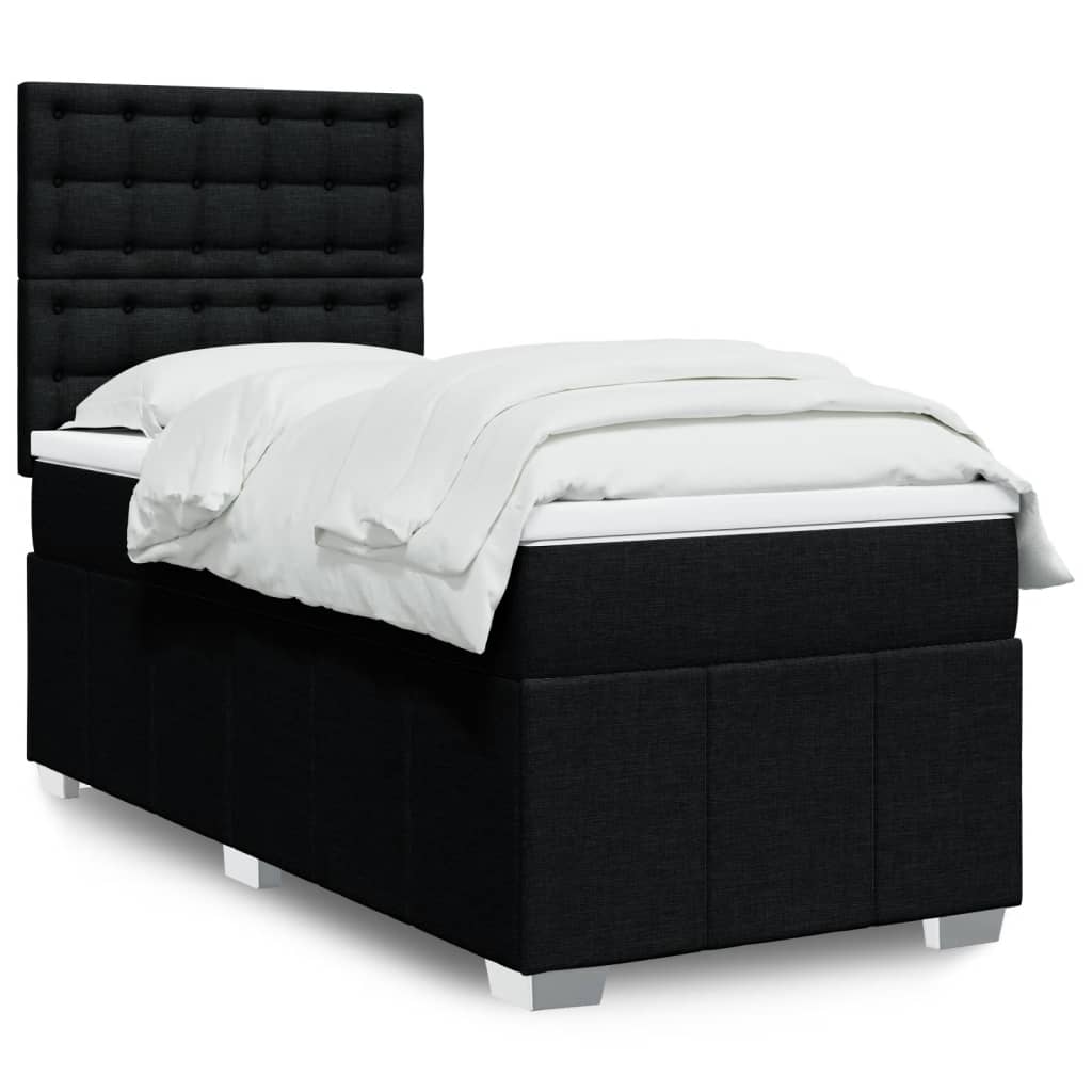 Κρεβάτι Boxspring με Στρώμα Μαύρο 90x200 εκ. Υφασμάτινο