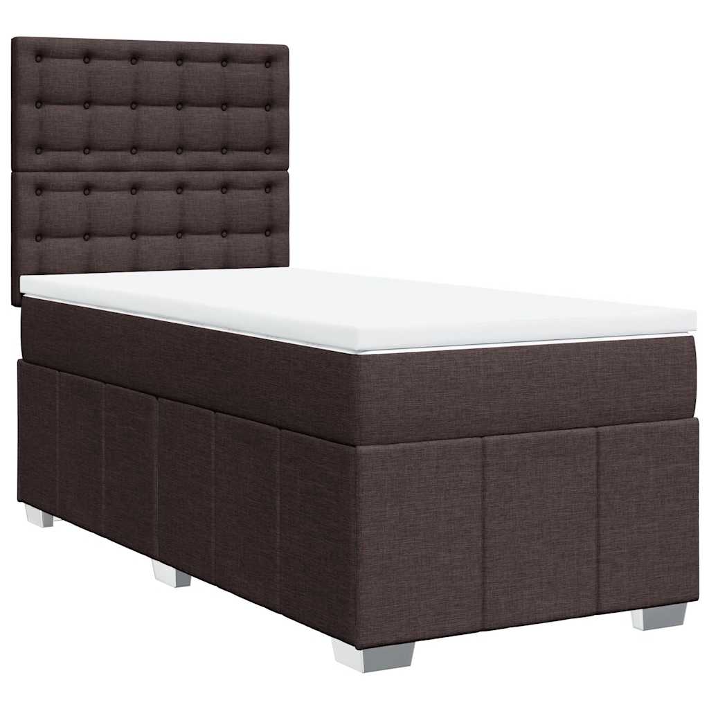Κρεβάτι Boxspring με Στρώμα Σκούρο Καφέ 90x200 εκ. Υφασμάτινο - Pakobazaar