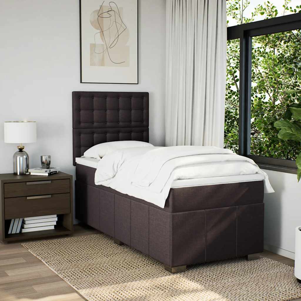 Κρεβάτι Boxspring με Στρώμα Σκούρο Καφέ 90x200 εκ. Υφασμάτινο - Pakobazaar