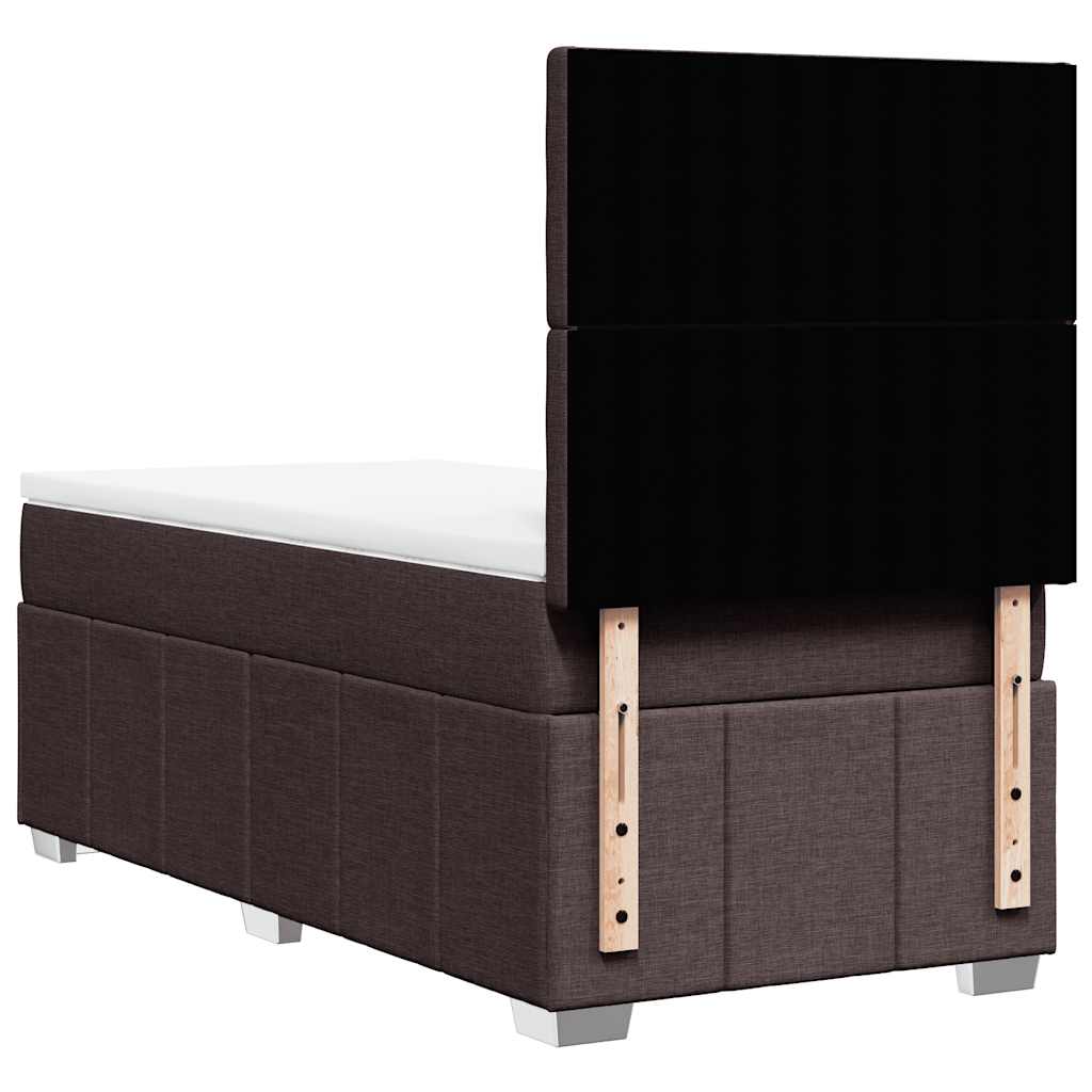 Κρεβάτι Boxspring με Στρώμα Σκούρο Καφέ 90x200 εκ. Υφασμάτινο - Pakobazaar