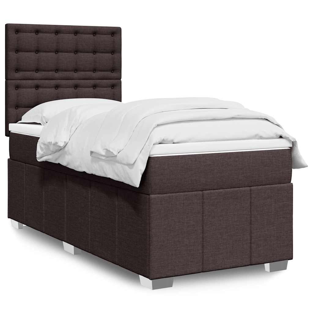 Κρεβάτι Boxspring με Στρώμα Σκούρο Καφέ 90x200 εκ. Υφασμάτινο - Pakobazaar