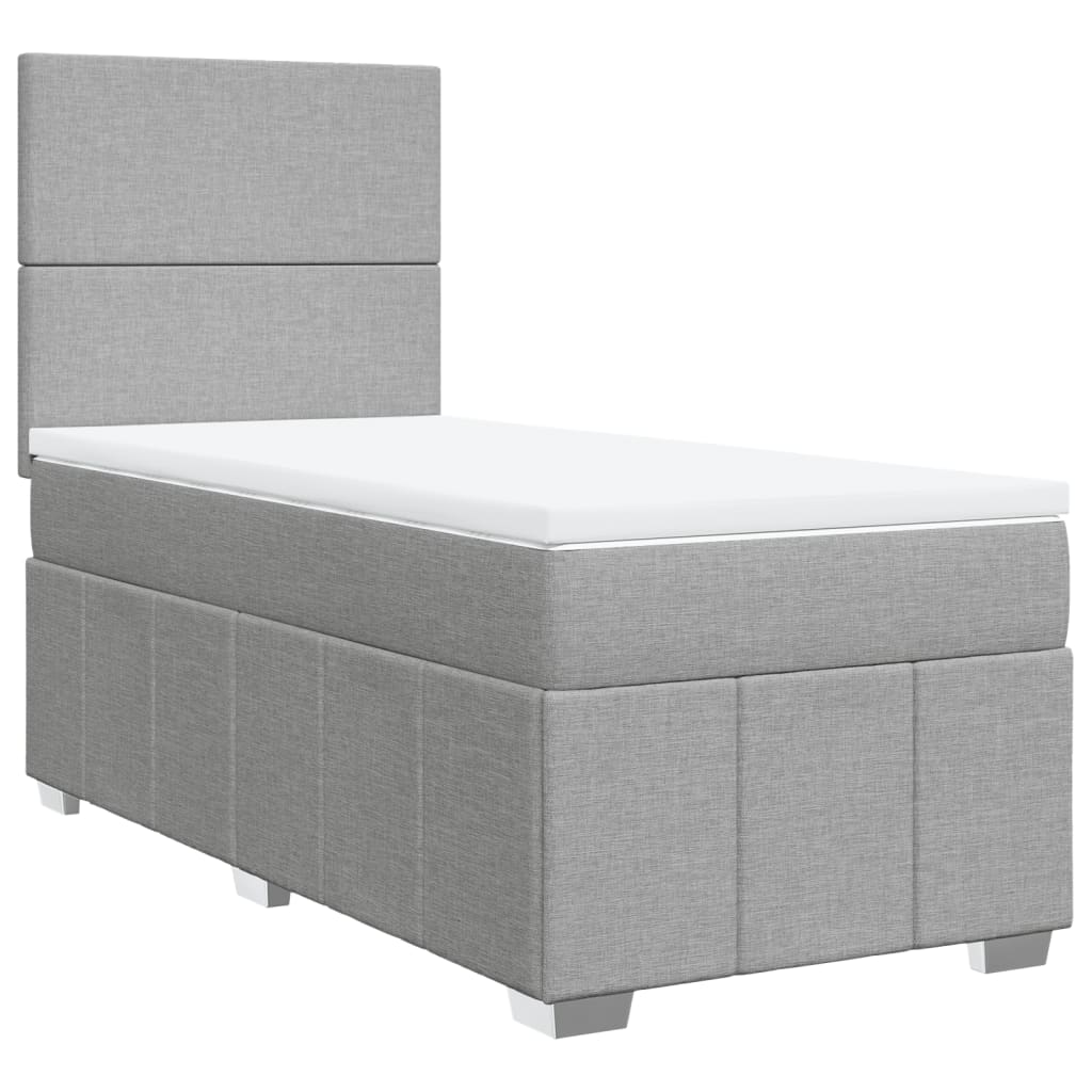 Κρεβάτι Boxspring με Στρώμα Ανοιχτό Γκρι 100x200 εκ. Υφασμάτινο - Pakobazaar
