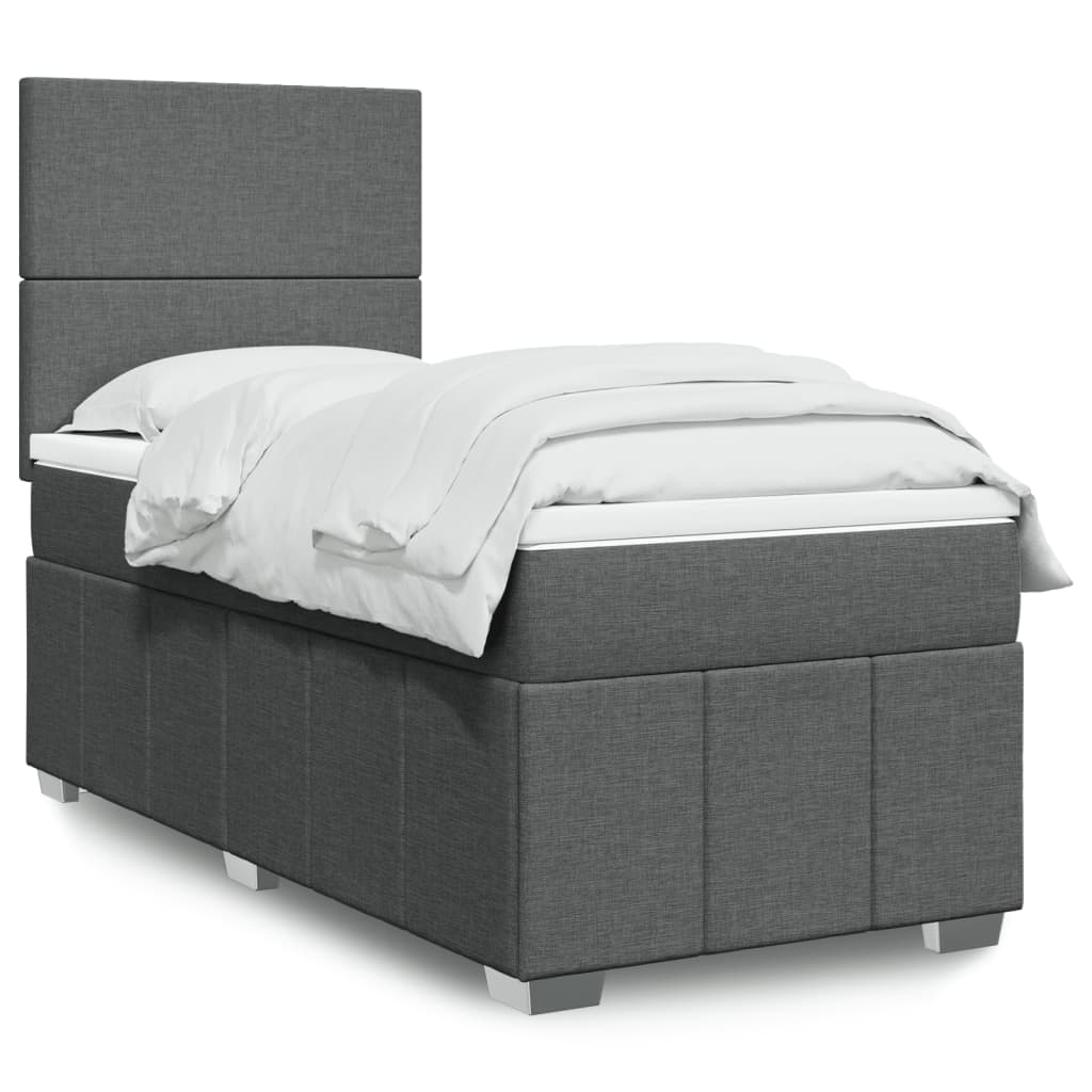 Κρεβάτι Boxspring με Στρώμα Σκούρο Γκρι 100x200 εκ. Υφασμάτινο - Pakobazaar