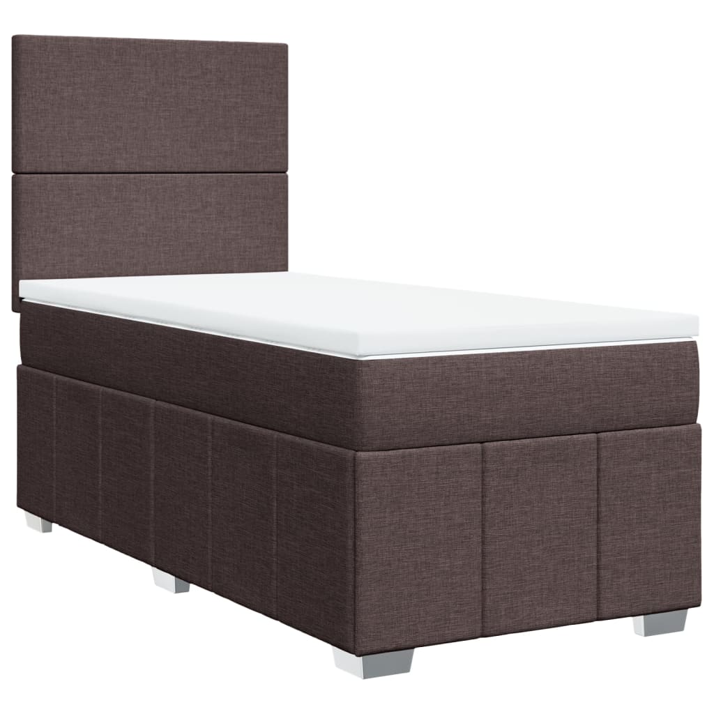 Κρεβάτι Boxspring με Στρώμα Σκούρο Καφέ 100x200 εκ. Υφασμάτινο - Pakobazaar