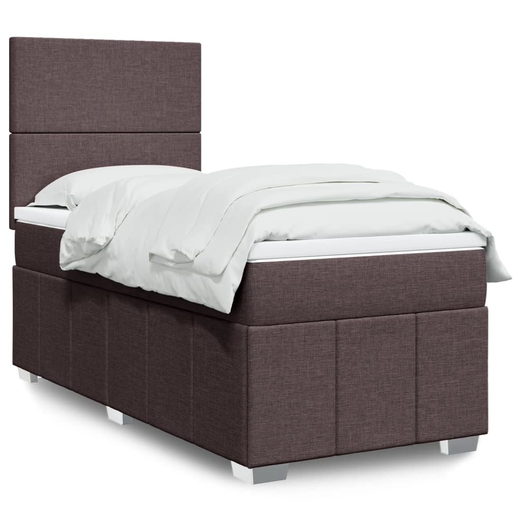 Κρεβάτι Boxspring με Στρώμα Σκούρο Καφέ 100x200 εκ. Υφασμάτινο - Pakobazaar