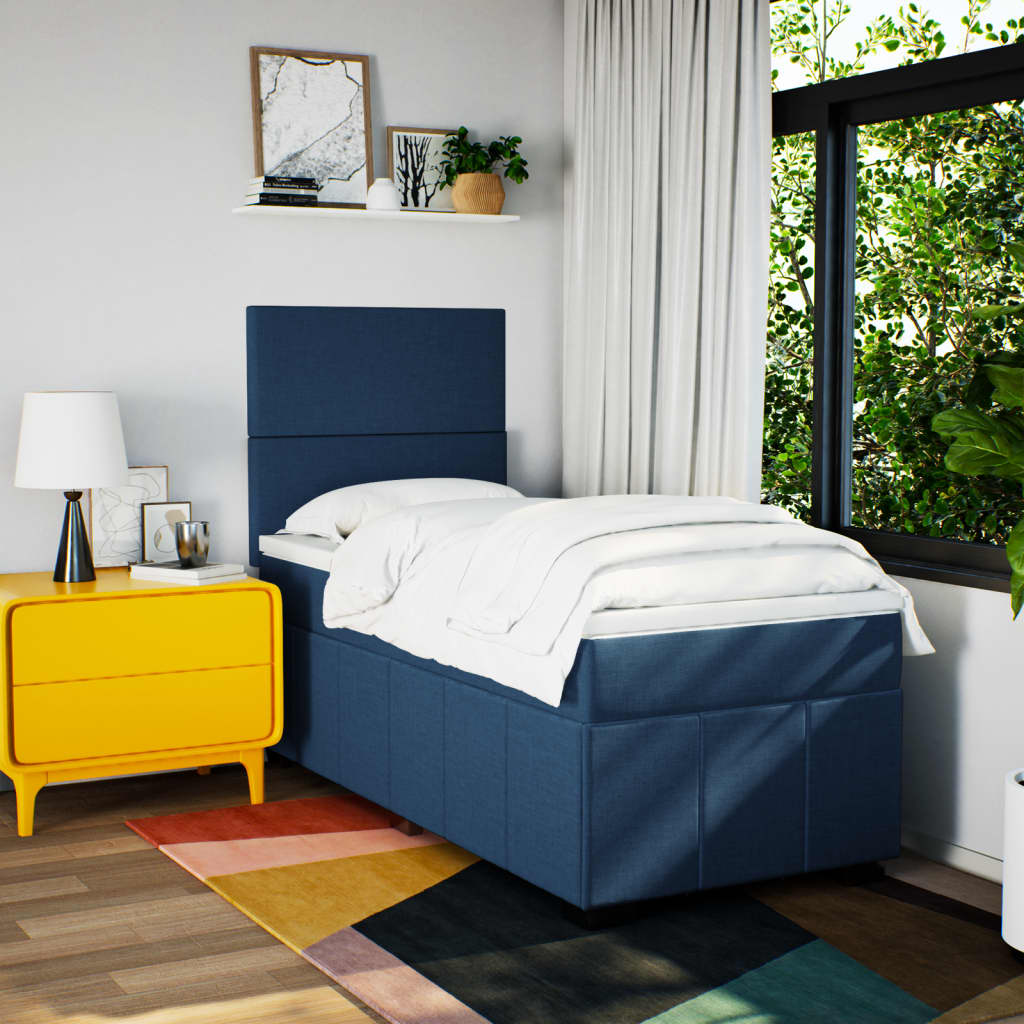 Κρεβάτι Boxspring με Στρώμα Μπλε 100 x 200 εκ. Υφασμάτινο - Pakobazaar