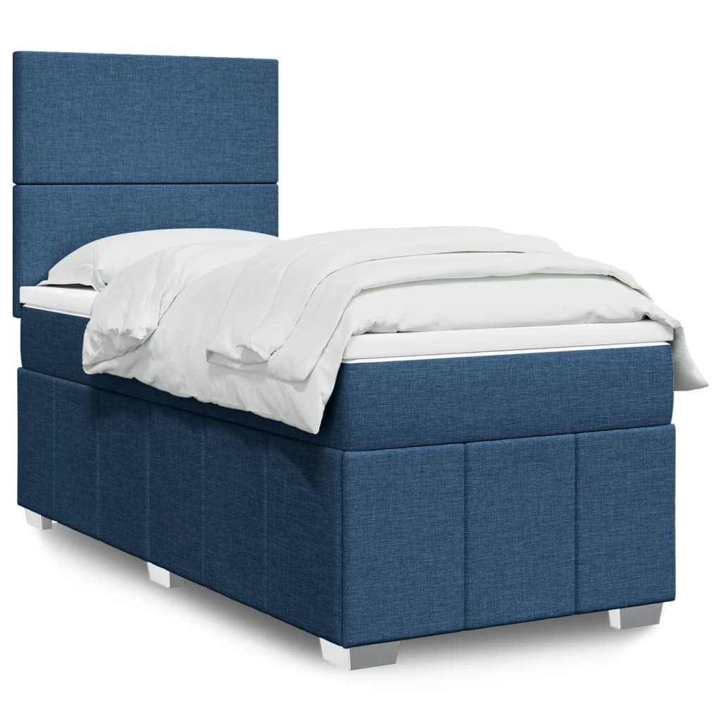 Κρεβάτι Boxspring με Στρώμα Μπλε 100 x 200 εκ. Υφασμάτινο - Pakobazaar