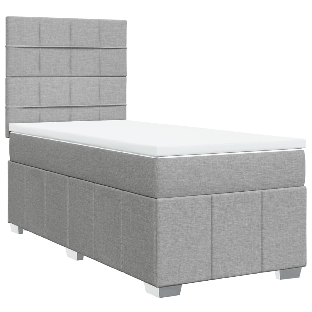 Κρεβάτι Boxspring με Στρώμα Ανοιχτό Γκρι 100x200 εκ. Υφασμάτινο - Pakobazaar
