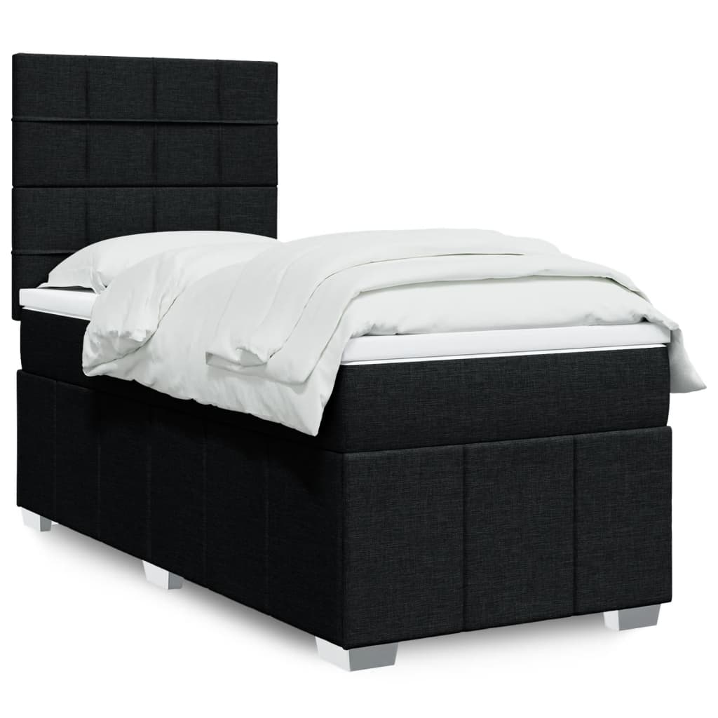 Κρεβάτι Boxspring με Στρώμα Μαύρο 100 x 200 εκ. Υφασμάτινο - Pakobazaar
