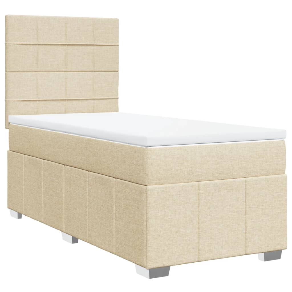 Κρεβάτι Boxspring με Στρώμα Κρεμ 100 x 200 εκ. Υφασμάτινο - Pakobazaar