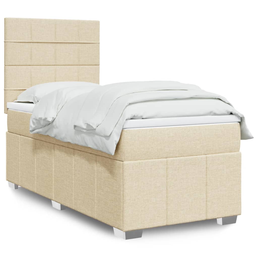 Κρεβάτι Boxspring με Στρώμα Κρεμ 100 x 200 εκ. Υφασμάτινο - Pakobazaar