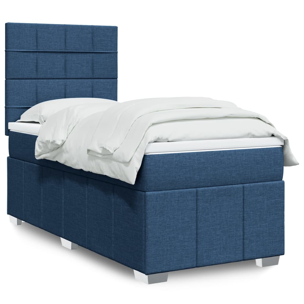 Κρεβάτι Boxspring με Στρώμα Μπλε 100 x 200 εκ. Υφασμάτινο - Pakobazaar
