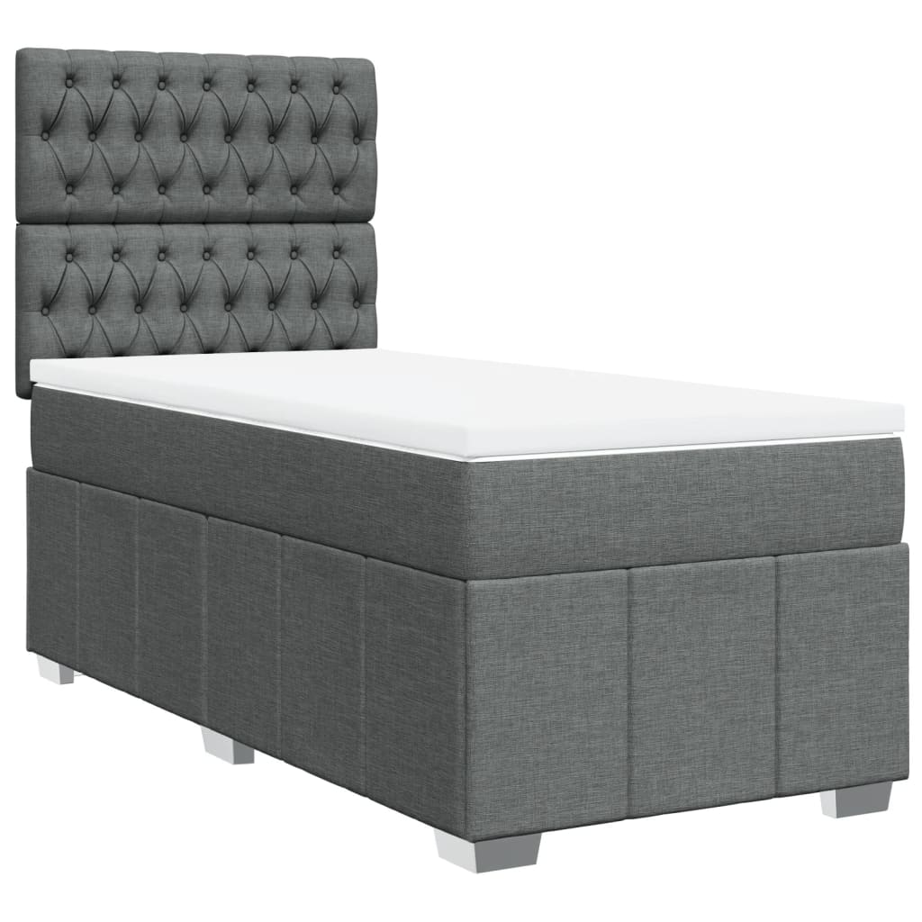 Κρεβάτι Boxspring με Στρώμα Σκούρο Γκρι 100x200 εκ. Υφασμάτινο - Pakobazaar