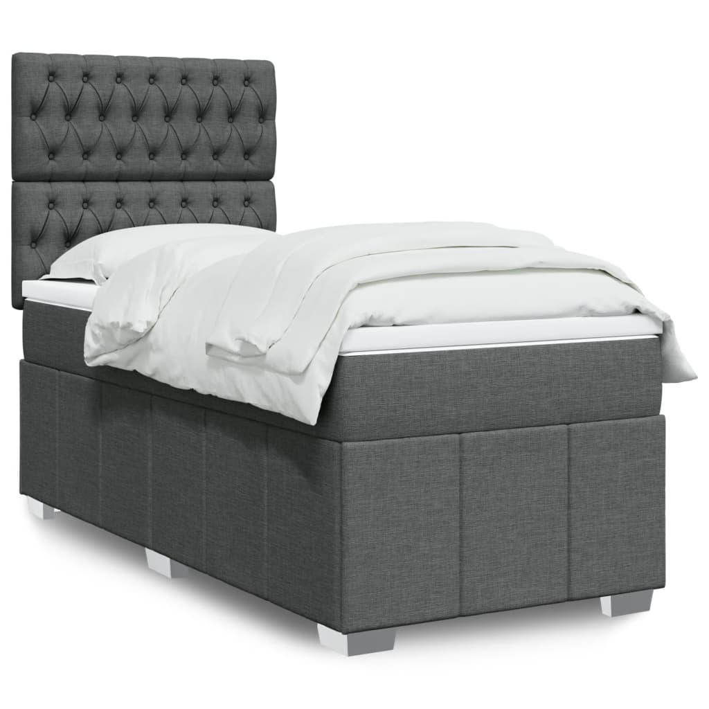 Κρεβάτι Boxspring με Στρώμα Σκούρο Γκρι 100x200 εκ. Υφασμάτινο - Pakobazaar
