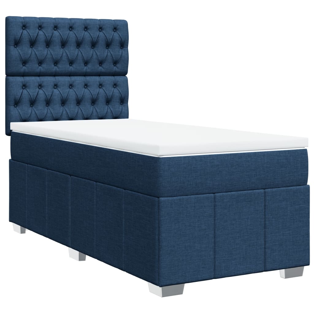 Κρεβάτι Boxspring με Στρώμα Μπλε 100 x 200 εκ. Υφασμάτινο - Pakobazaar