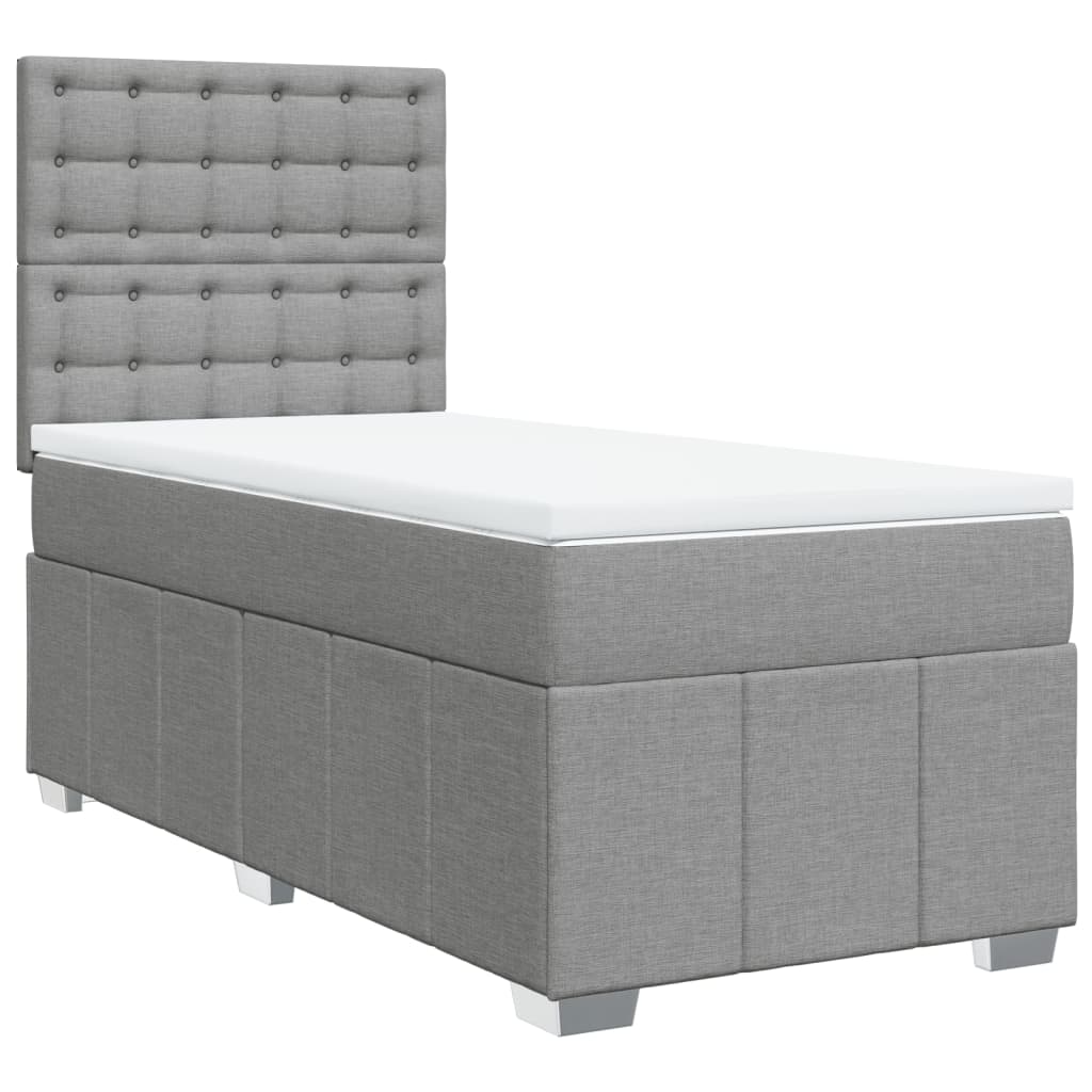 Κρεβάτι Boxspring με Στρώμα Ανοιχτό Γκρι 100x200 εκ. Υφασμάτινο - Pakobazaar