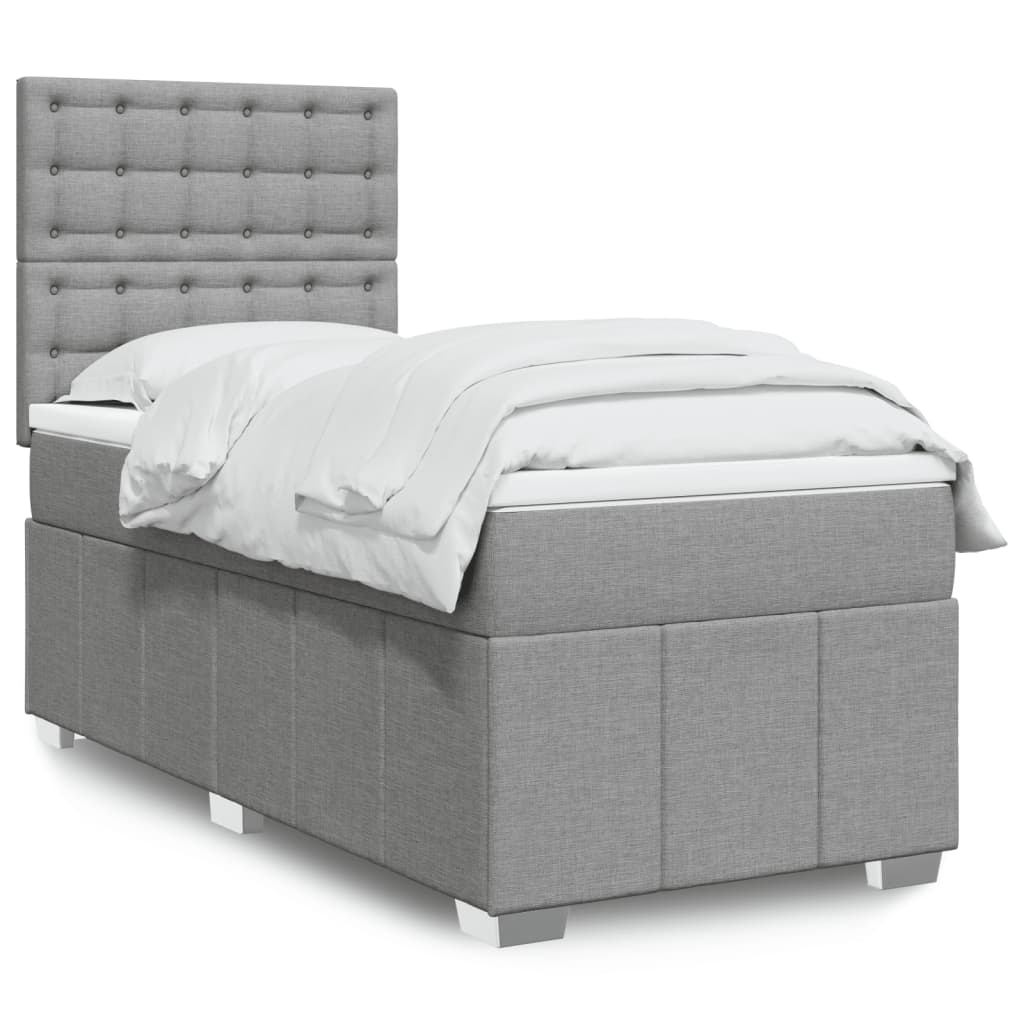 Κρεβάτι Boxspring με Στρώμα Ανοιχτό Γκρι 100x200 εκ. Υφασμάτινο - Pakobazaar
