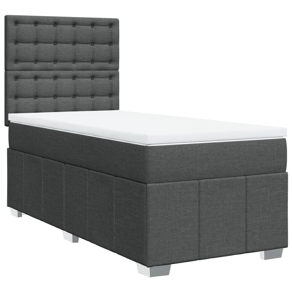 Κρεβάτι Boxspring με Στρώμα Σκούρο Γκρι 100x200 εκ. Υφασμάτινο - Pakobazaar