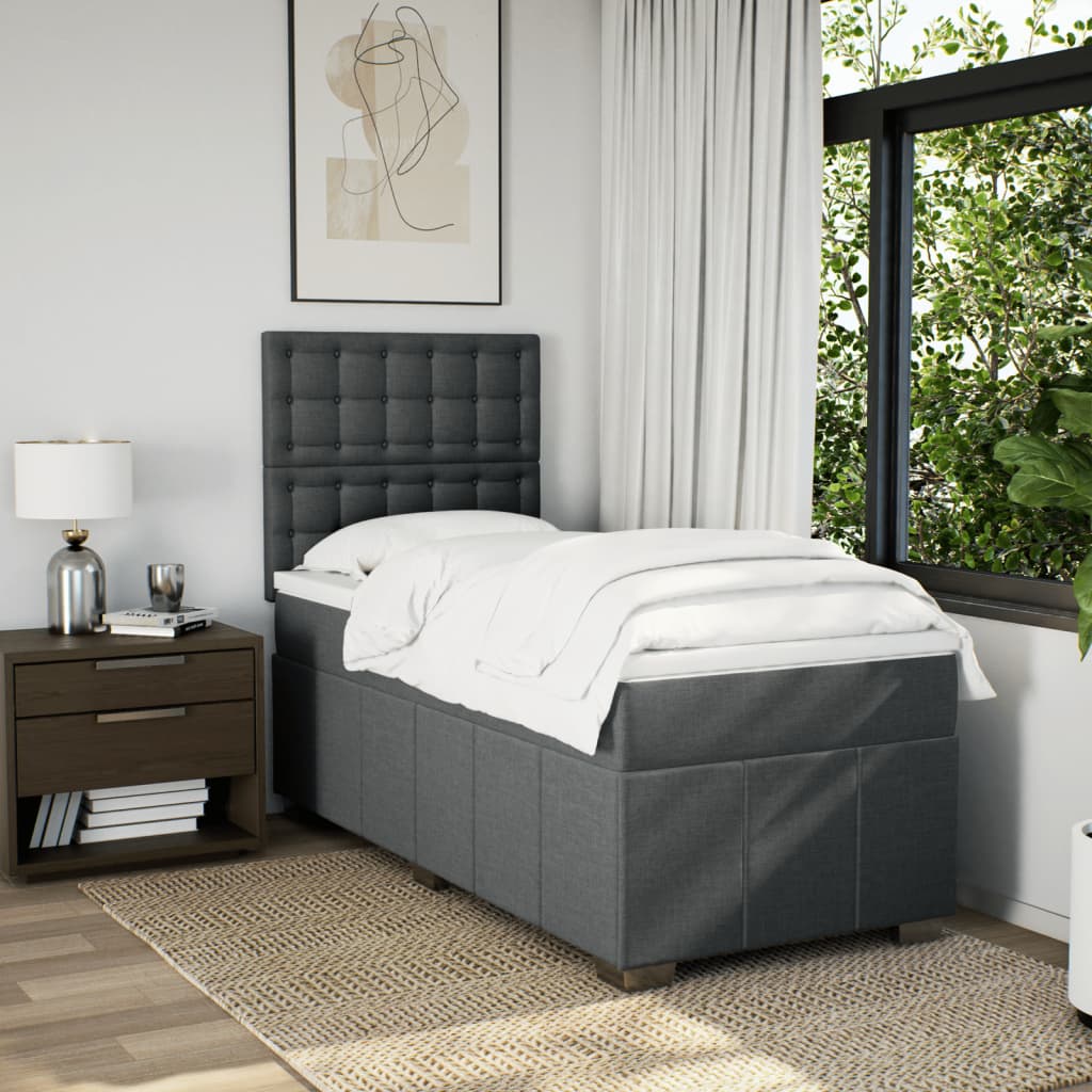 Κρεβάτι Boxspring με Στρώμα Σκούρο Γκρι 100x200 εκ. Υφασμάτινο - Pakobazaar