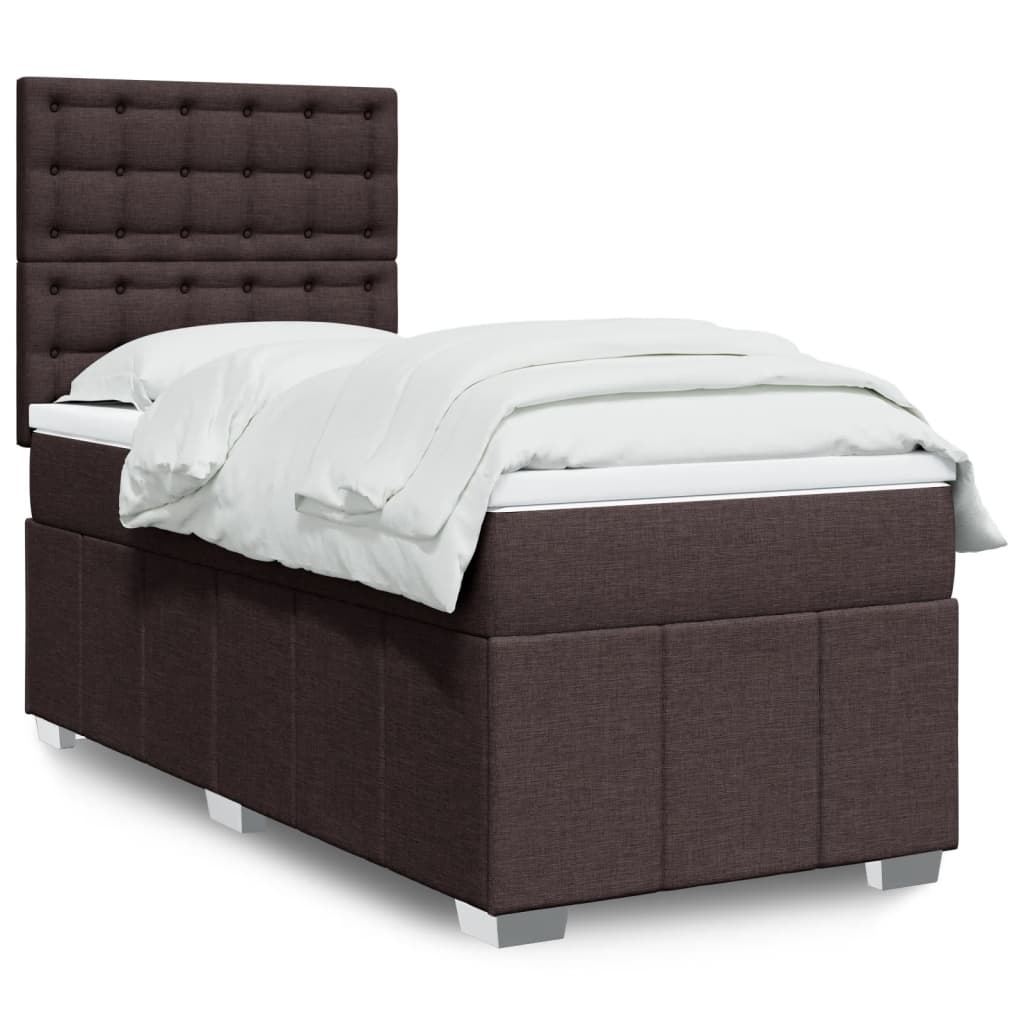 Κρεβάτι Boxspring με Στρώμα Σκούρο Καφέ 100x200 εκ. Υφασμάτινο - Pakobazaar