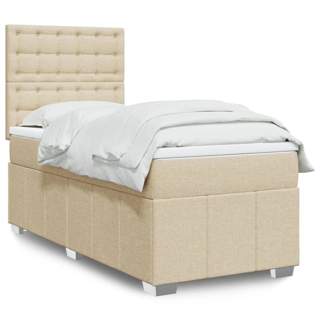 Κρεβάτι Boxspring με Στρώμα Κρεμ 100 x 200 εκ. Υφασμάτινο - Pakobazaar