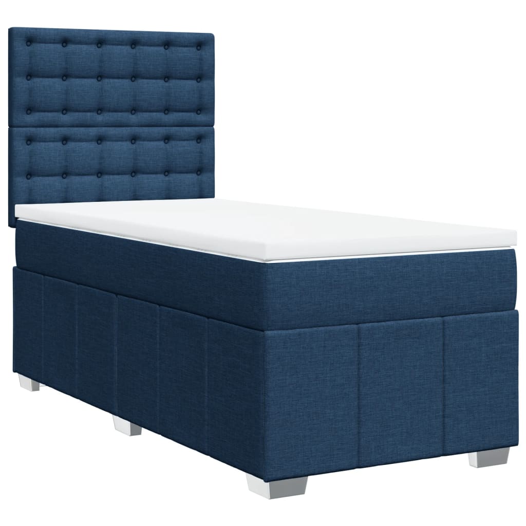 Κρεβάτι Boxspring με Στρώμα Μπλε 100 x 200 εκ. Υφασμάτινο