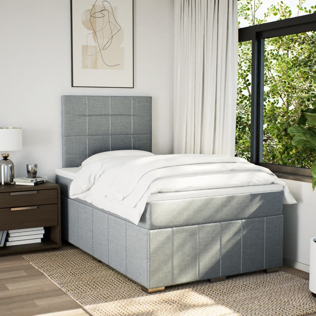 Κρεβάτι Boxspring με Στρώμα Ανοιχτό Γκρι 120x190 εκ. Υφασμάτινο - Pakobazaar