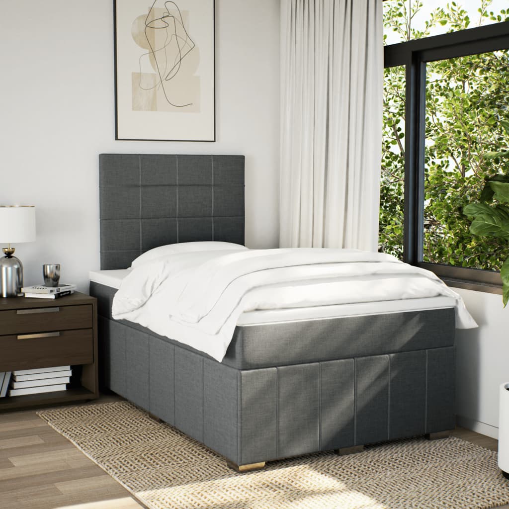 Κρεβάτι Boxspring με Στρώμα Σκούρο Γκρι 120x190 εκ Υφασμάτινο