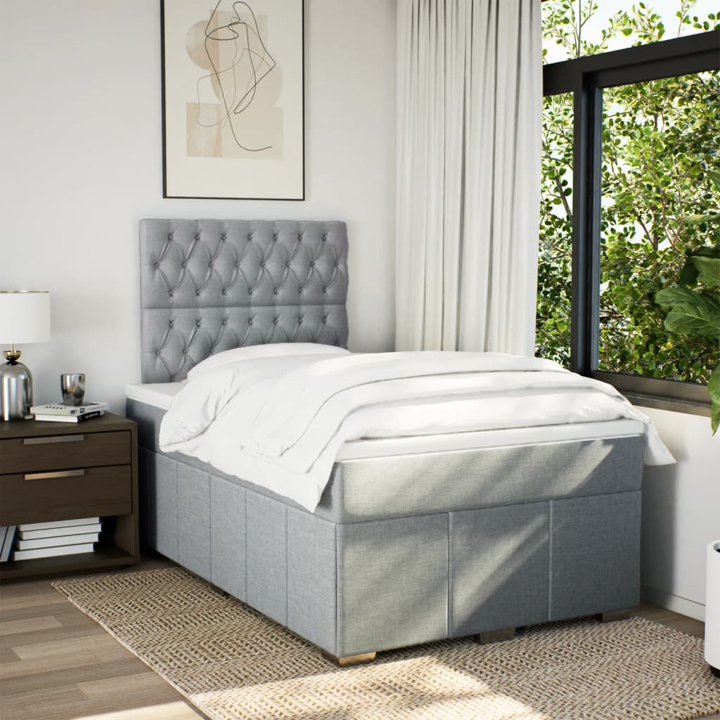Κρεβάτι Boxspring με Στρώμα Ανοιχτό Γκρι 120x190 εκ. Υφασμάτινο - Pakobazaar