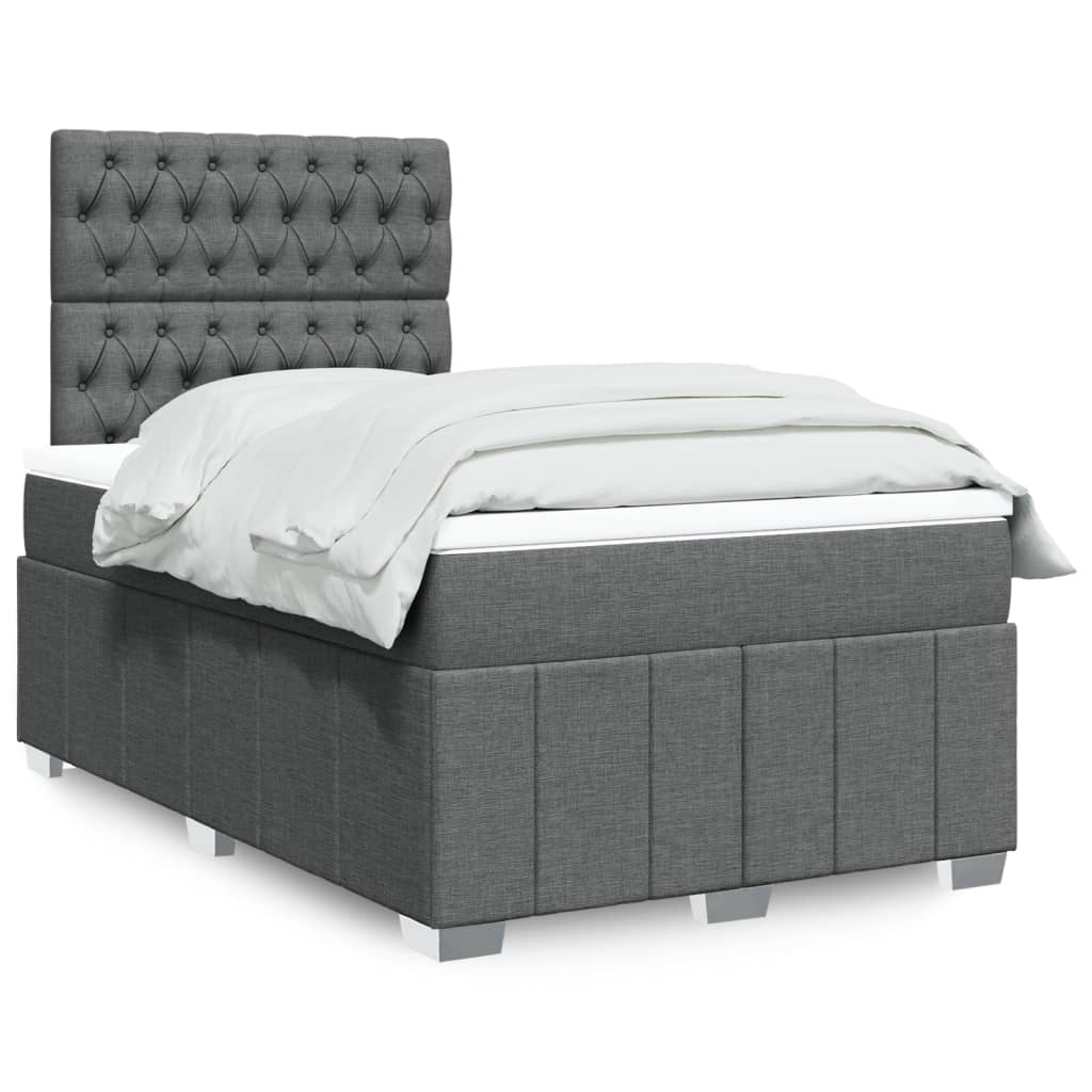 Κρεβάτι Boxspring με Στρώμα Σκούρο Γκρι 120x190 εκ Υφασμάτινο